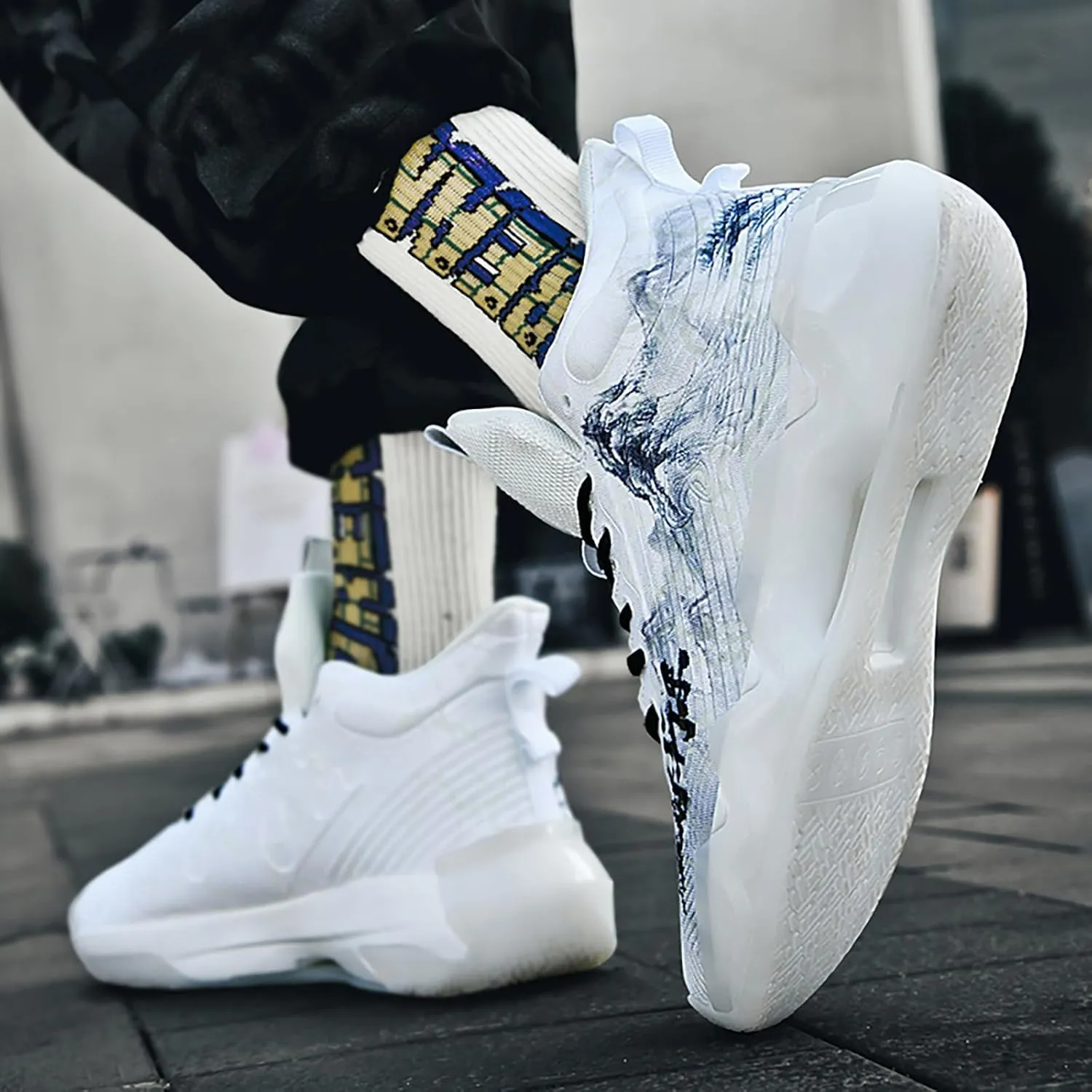 Women Men Basketball Shoes Youth Fashion High Top Running Shoes Volleyball Sneakers Colorful Painting Sport Shoes Comfortable Non-Slip Footwear