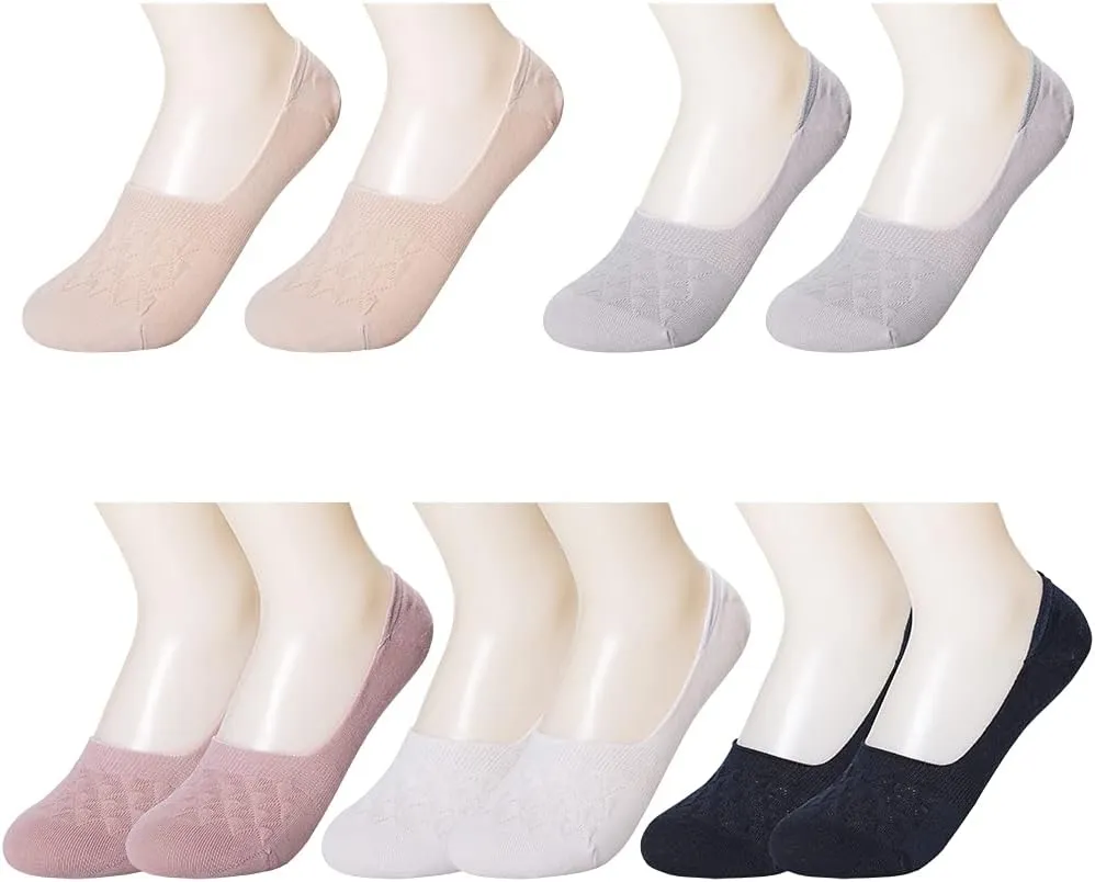 Women No Show Low Cut Thin Invisible Flat Boat Liner Non Slip Socks,5 Pairs