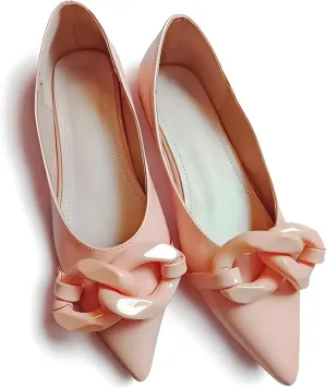 Women Patent Leather Pointed Toe Ballet Flats with Chain Embellishment Daily Shoes