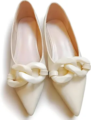 Women Patent Leather Pointed Toe Ballet Flats with Chain Embellishment Daily Shoes