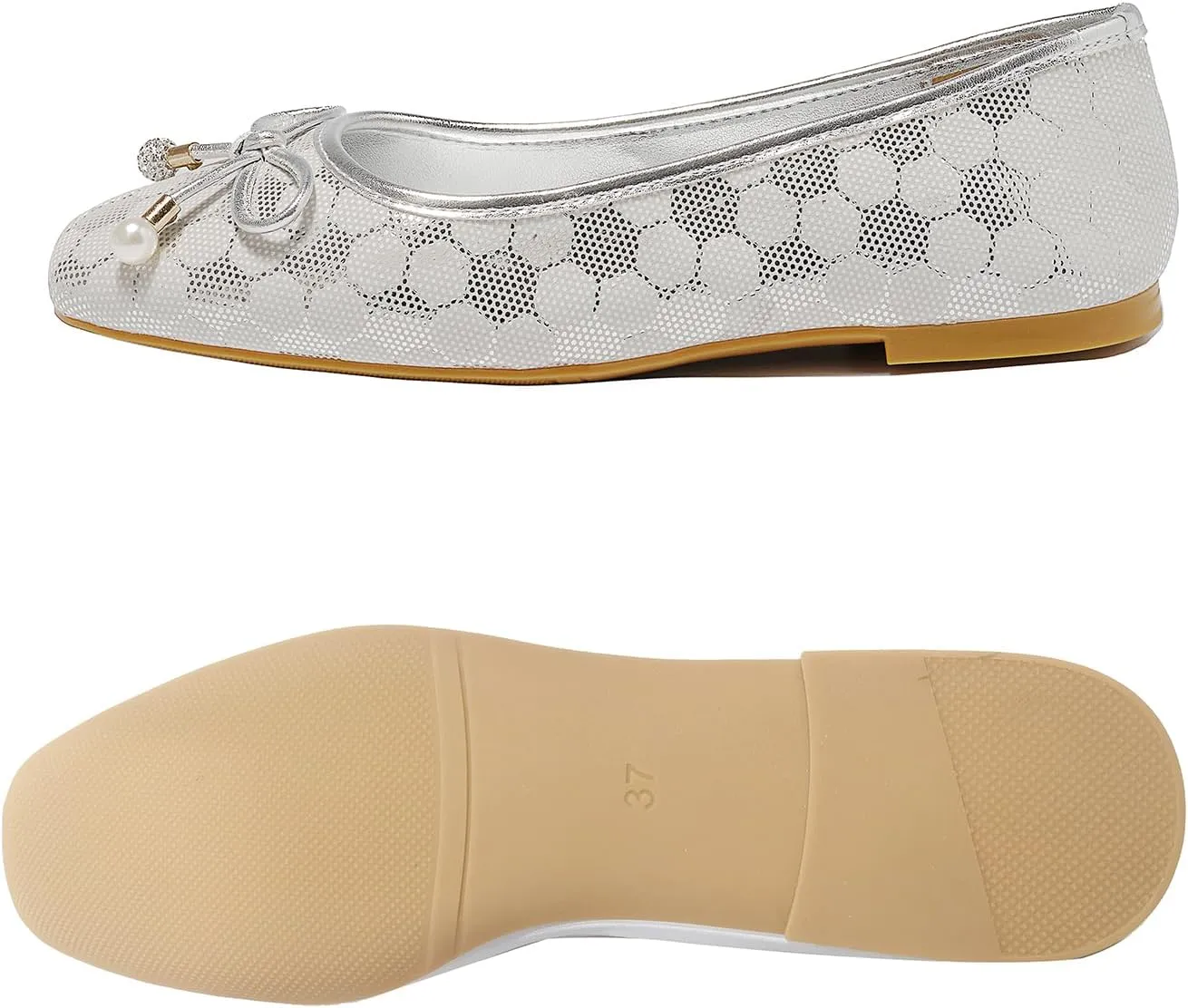 Women's Ballet Flats with Bow Knot & Sparkle Balls Ultra Soft Sole Round Toe Work Travel Casual Outfits Shoes