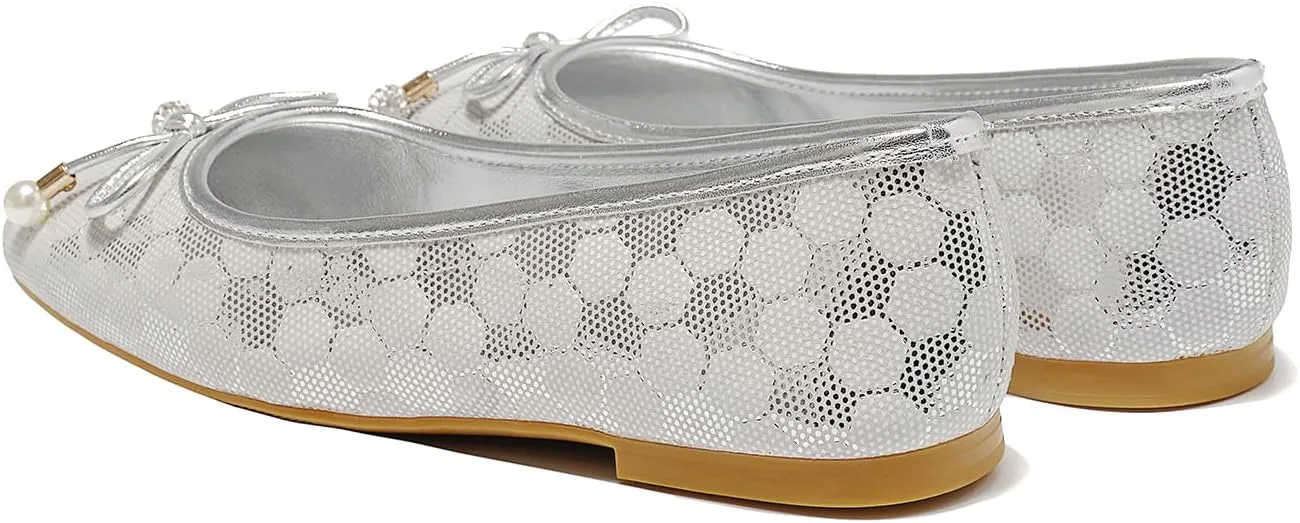 Women's Ballet Flats with Bow Knot & Sparkle Balls Ultra Soft Sole Round Toe Work Travel Casual Outfits Shoes