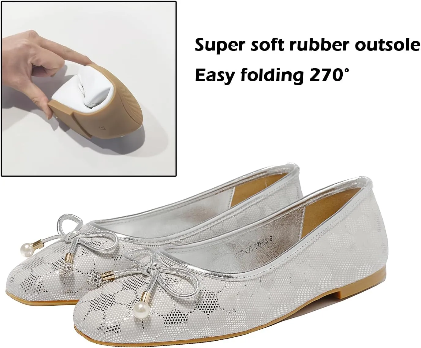 Women's Ballet Flats with Bow Knot & Sparkle Balls Ultra Soft Sole Round Toe Work Travel Casual Outfits Shoes