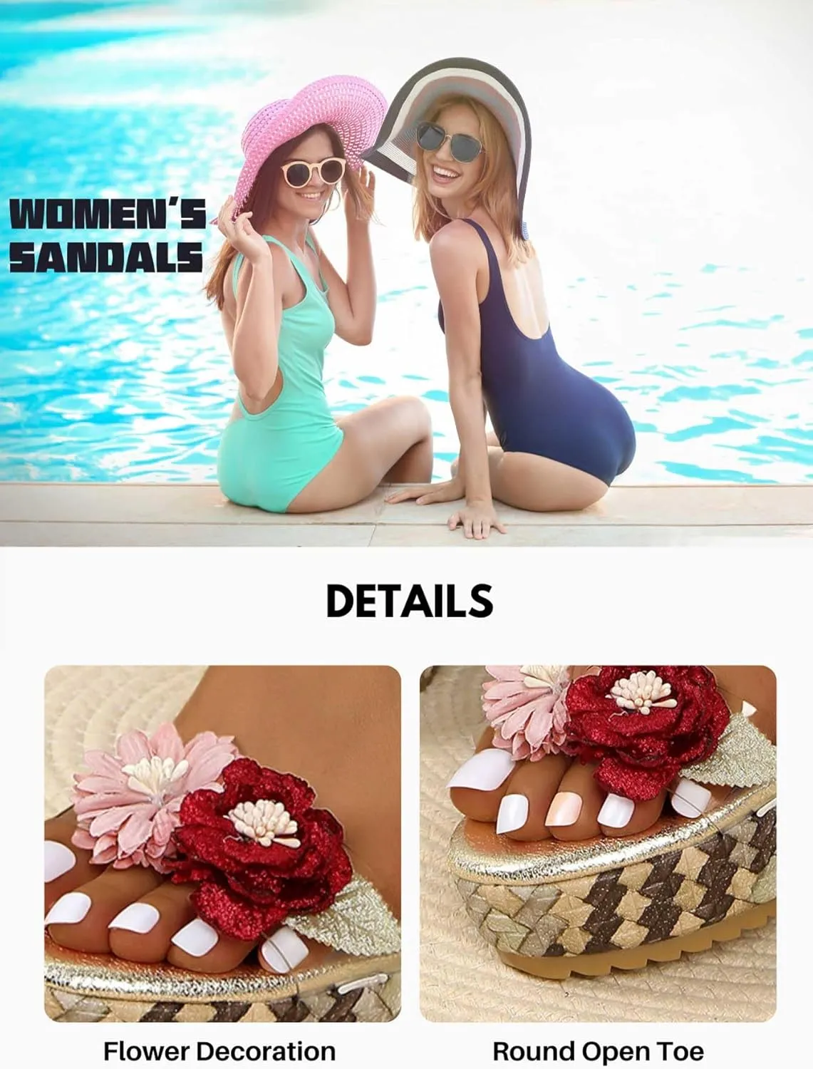 Women's Boho Chic Woven Wedge Sandals Floral Platform Slide with Transparent Strap Floral Platform Slide with Transparent Strap