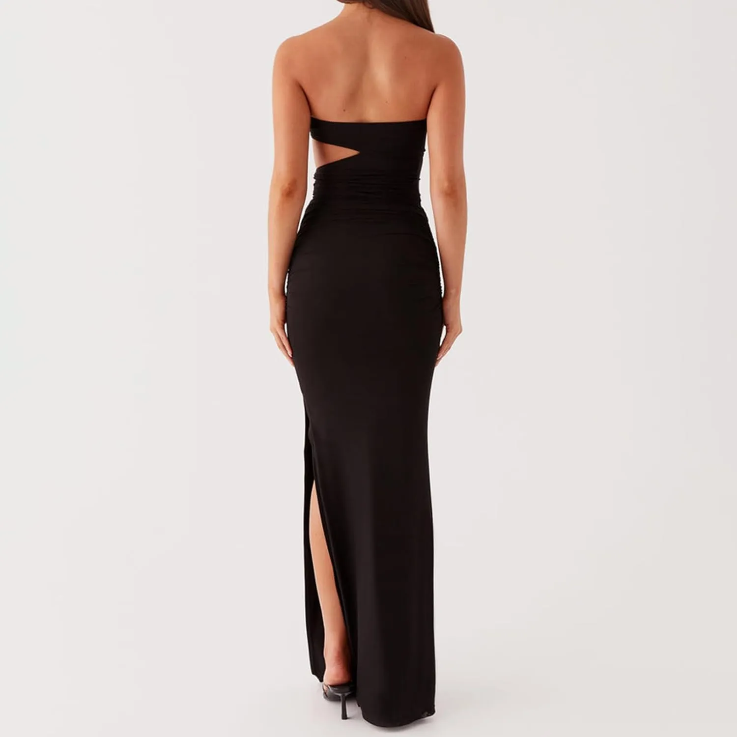 Women's Boho Strapless Maxi Dress Stylish Solid/Floral Print Hollow Out Tube Top Long Bodycon Dress Vacation Outfit