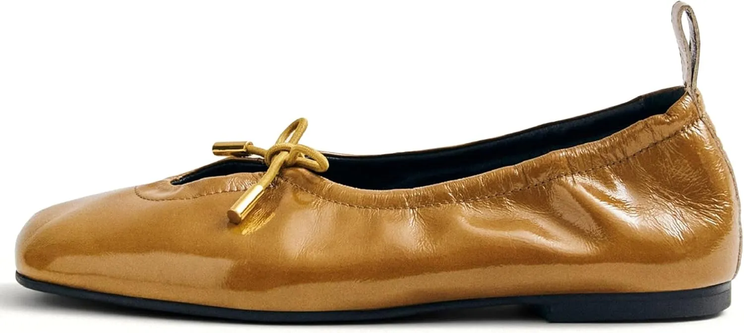 Womens Bow Ballet Flats Cute Square Toe Lace Up Bow Mary Jane Flats Slip On Casual Mary Ballerina Shoes