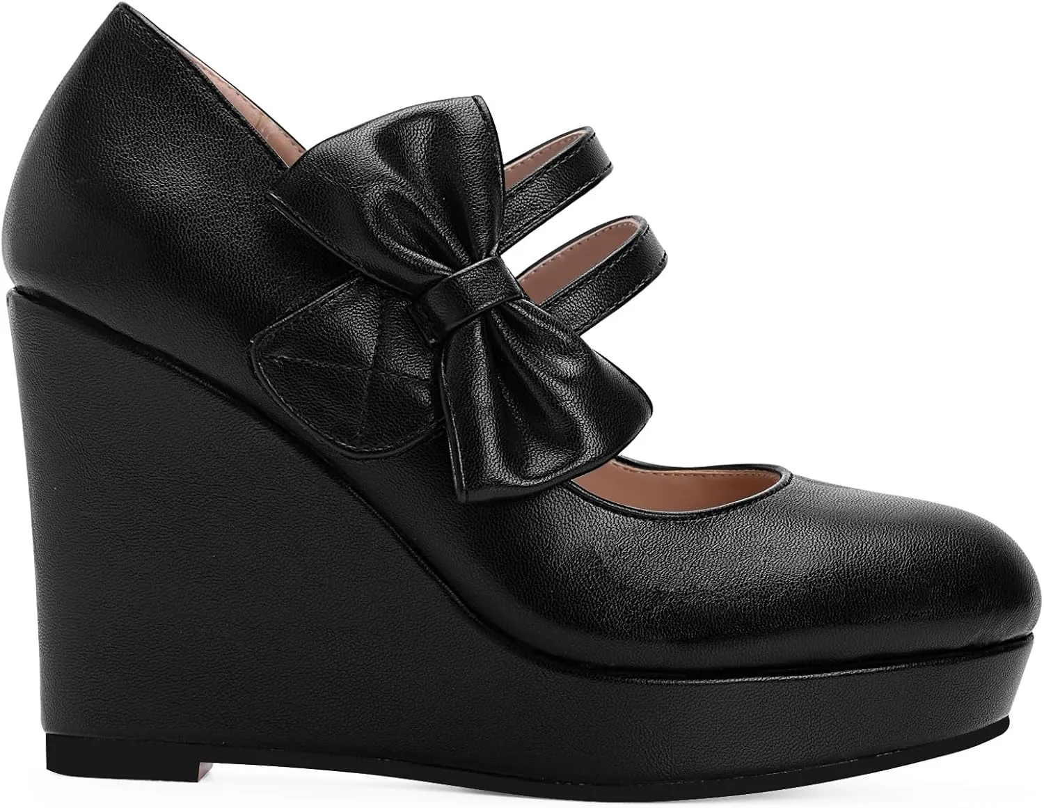 Women's Bow Closed Toe Hook Loop Platform High Heel Wedges Sandals Comfortable Mary Janes Pumps