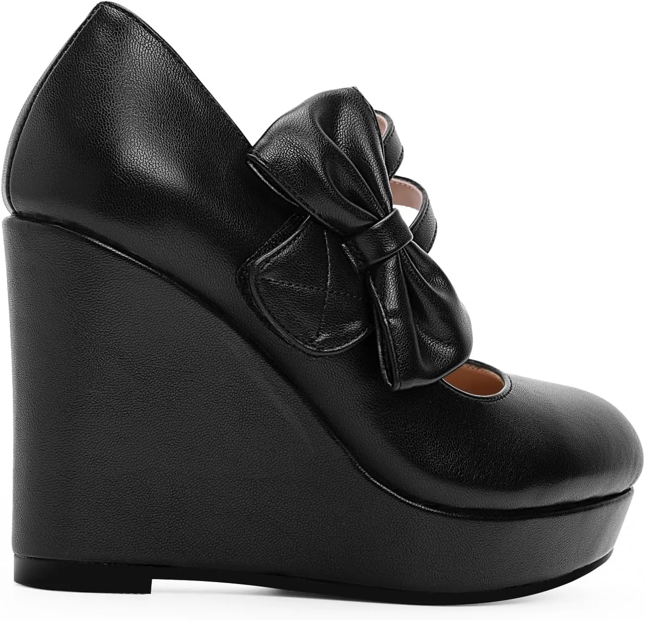 Women's Bow Closed Toe Hook Loop Platform High Heel Wedges Sandals Comfortable Mary Janes Pumps