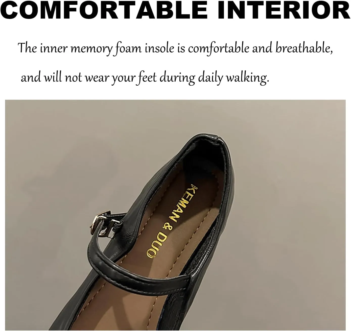 Women's Classic Leather Square Toe Flat Mary Jane Shoes Fashion Slip On Buckle Casual Ballet Shoes Comfortable Closed Toe Office Work Dress Shoes