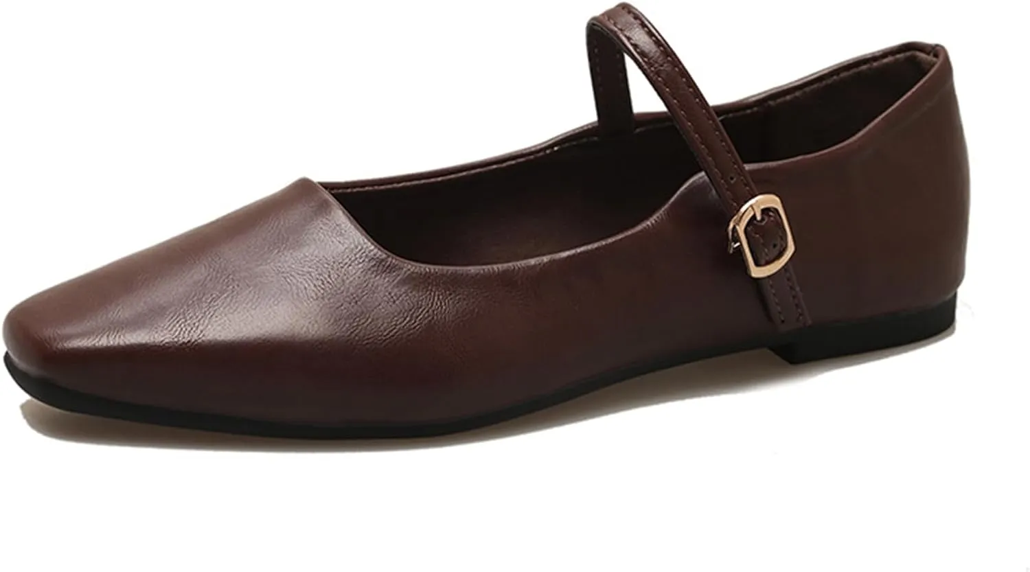 Women's Classic Leather Square Toe Flat Mary Jane Shoes Fashion Slip On Buckle Casual Ballet Shoes Comfortable Closed Toe Office Work Dress Shoes