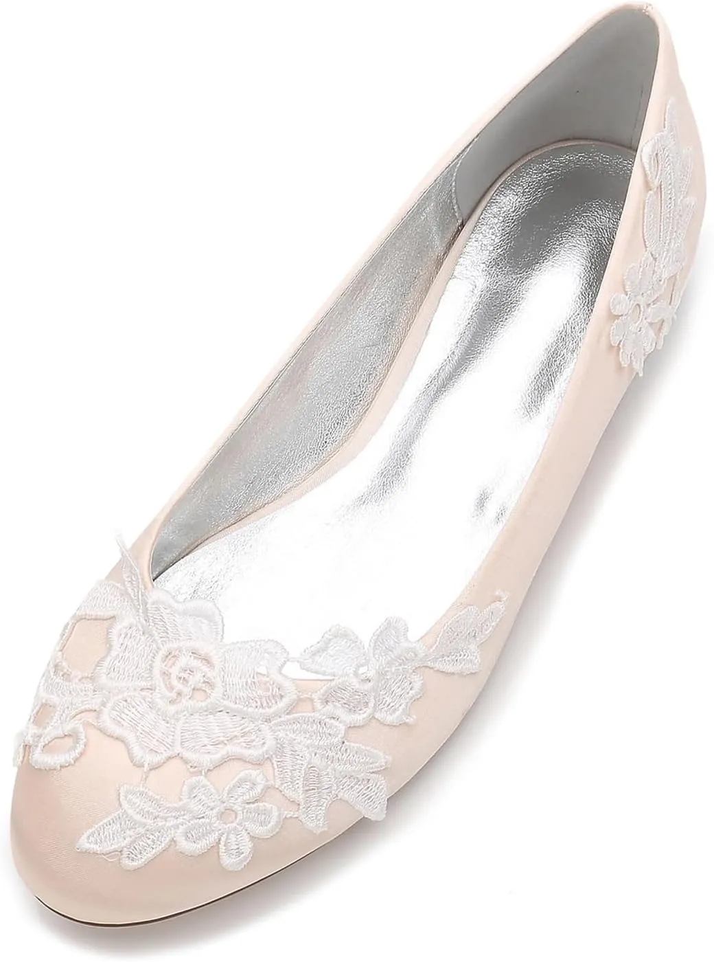 Women's Closed Toe Satin Applique Wedding Flats for Bride Prom Evening Bridal Party Dress Flats