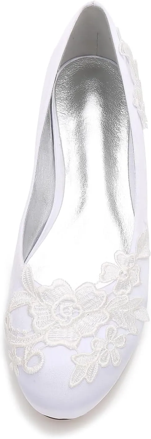 Women's Closed Toe Satin Applique Wedding Flats for Bride Prom Evening Bridal Party Dress Flats