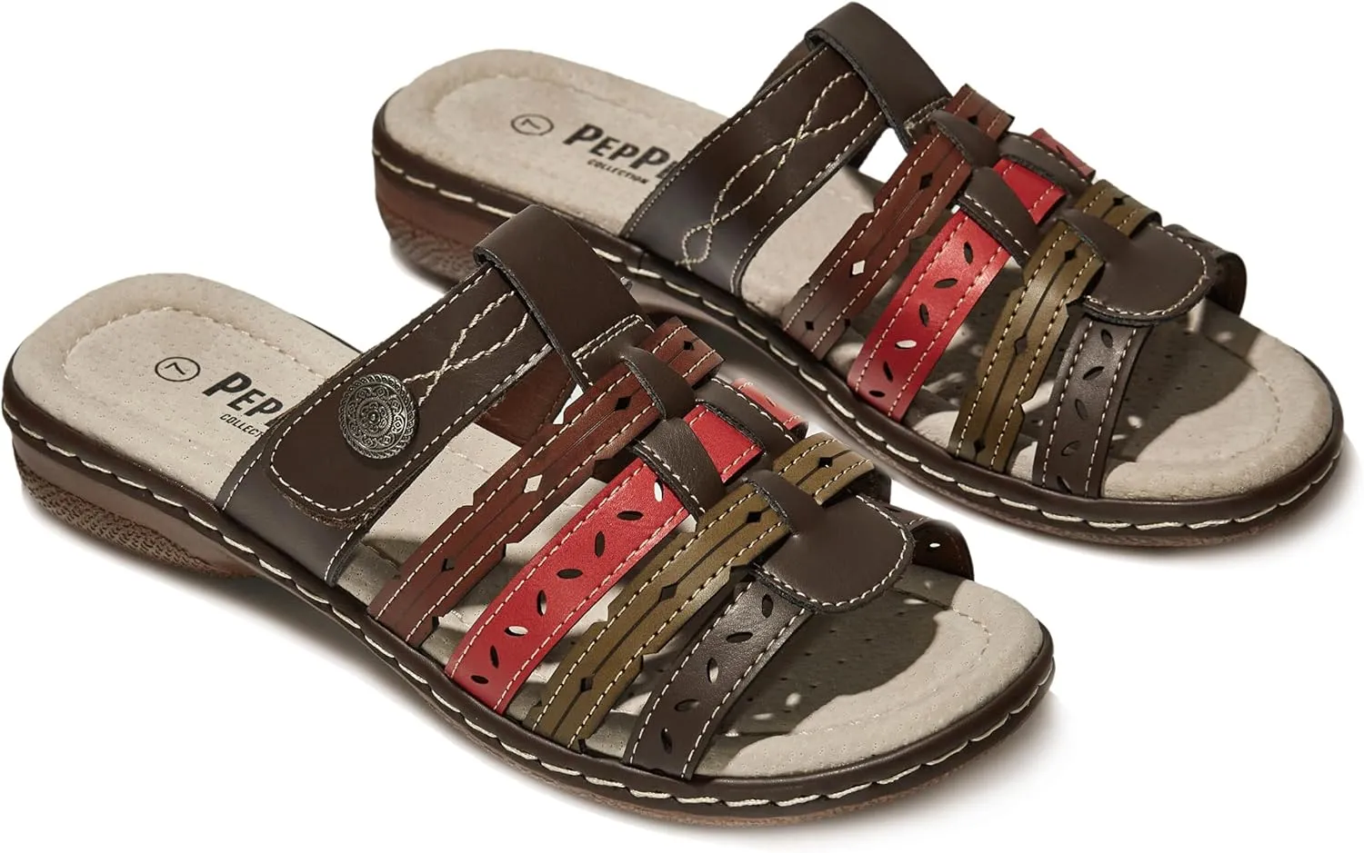 Women's Comfortable Low Wedge Slide Sandals – Dressy Slip-On with Soft Leather, Arch Support, Adjustable Straps & Memory Foam (Orthopedic Friendly)