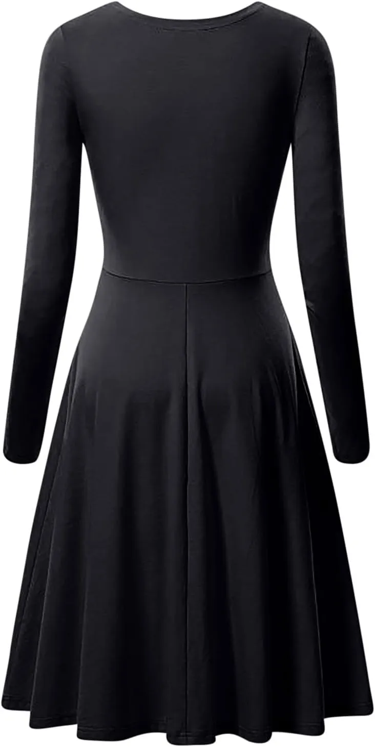 Women's Dresses Fall Casual 2024 Long Sleeve Pleated Elegant a Line Dress Plus Size Flowy Lightweight Long Maxi Dress