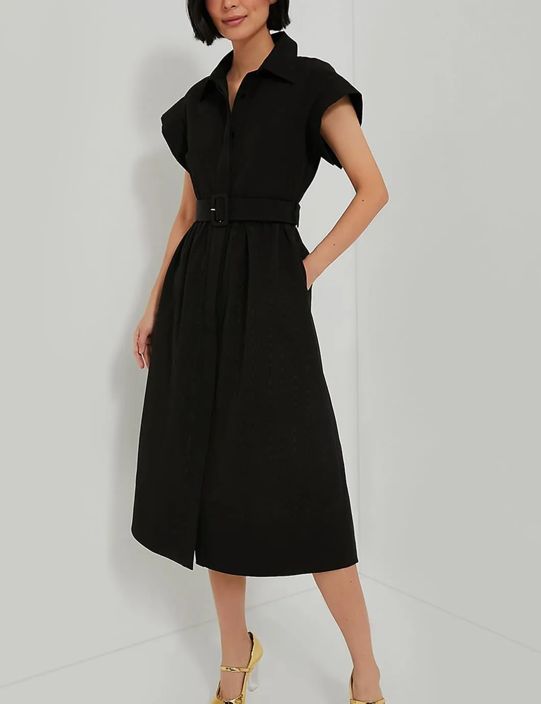 Women's Elegant Midi Shirt Dress Button Down Collared Trench Coat Business Dresses with Belt