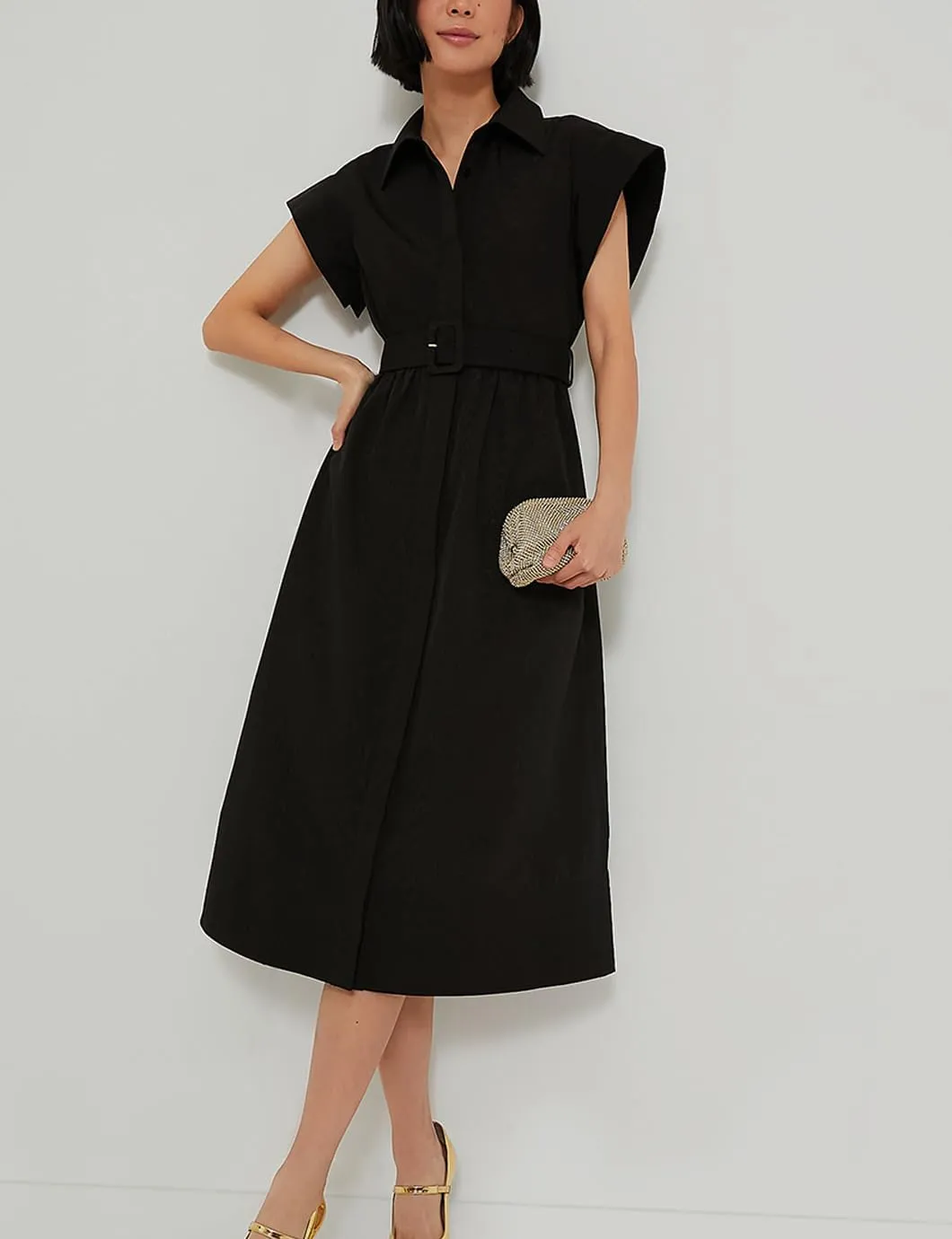 Women's Elegant Midi Shirt Dress Button Down Collared Trench Coat Business Dresses with Belt