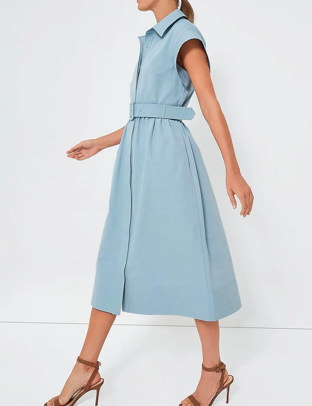 Women's Elegant Midi Shirt Dress Button Down Collared Trench Coat Business Dresses with Belt