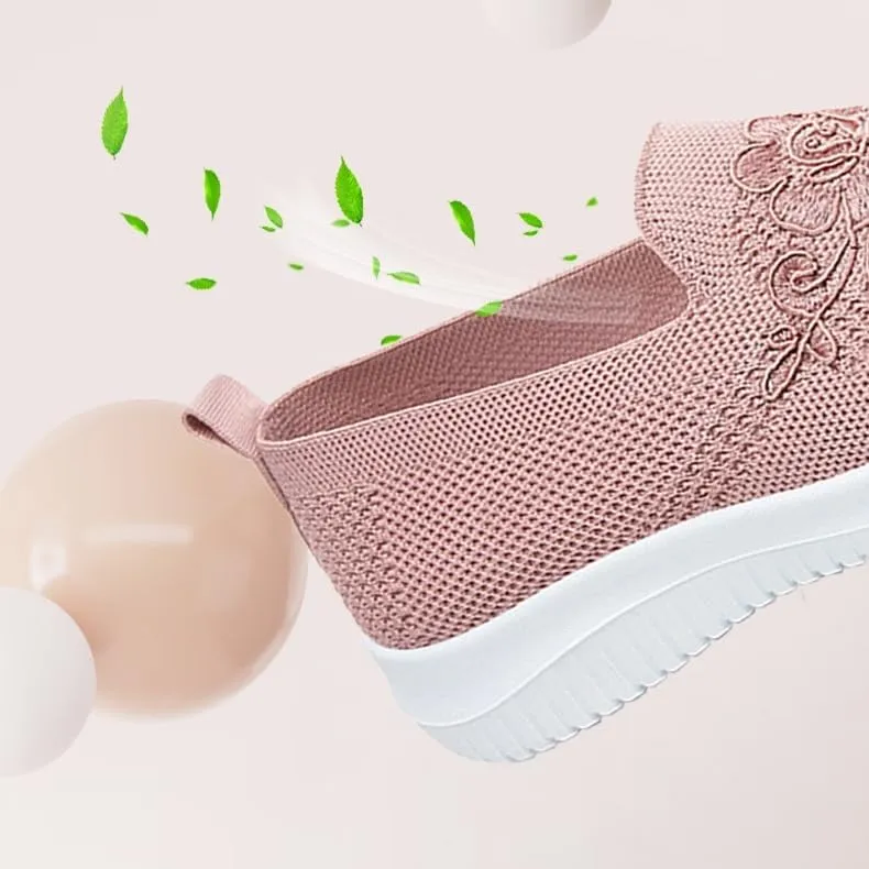 Women's Embroidered Flower Shoes Womens Round Toe Slip On Loafers Comfortable Dress Flats Shoes Round Toe