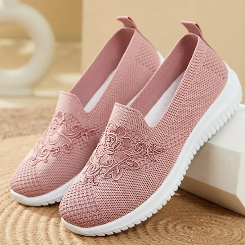 Women's Embroidered Flower Shoes Womens Round Toe Slip On Loafers Comfortable Dress Flats Shoes Round Toe