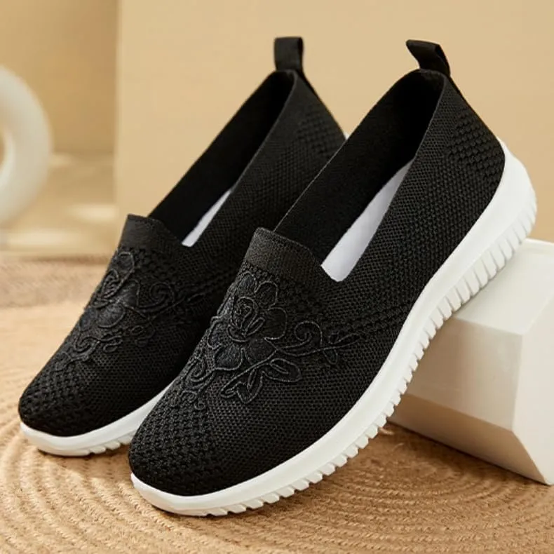 Women's Embroidered Flower Shoes Womens Round Toe Slip On Loafers Comfortable Dress Flats Shoes Round Toe