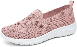 Women's Embroidered Flower Shoes Womens Round Toe Slip On Loafers Comfortable Dress Flats Shoes Round Toe