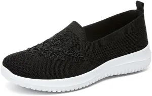 Women's Embroidered Flower Shoes Womens Round Toe Slip On Loafers Comfortable Dress Flats Shoes Round Toe