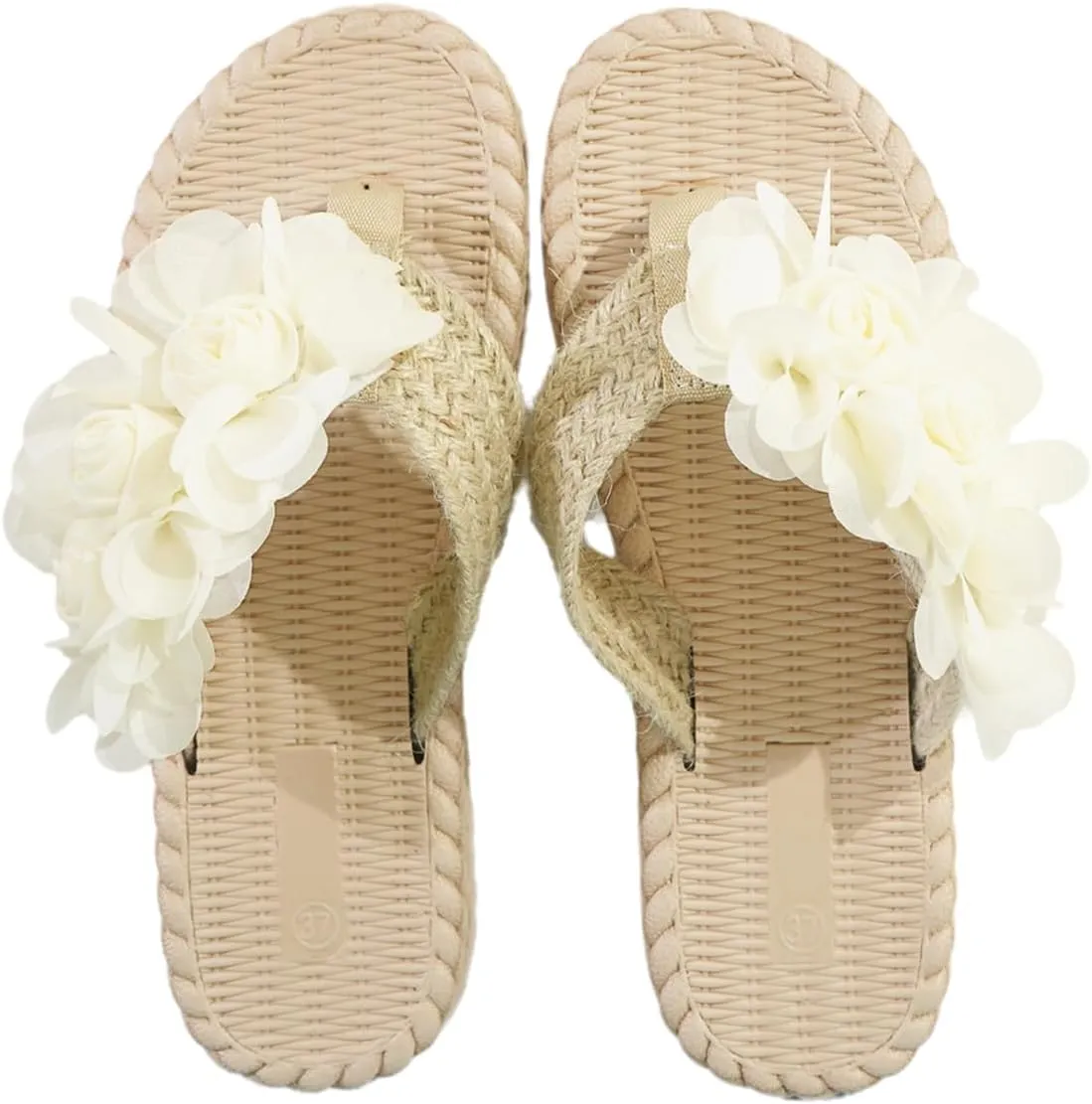 Women's Fancy White Floral Slide Sandals, Slip-On Clip Toe Summer Slippers with Cute Flower Decor - Suit for Casual and Daily Wear