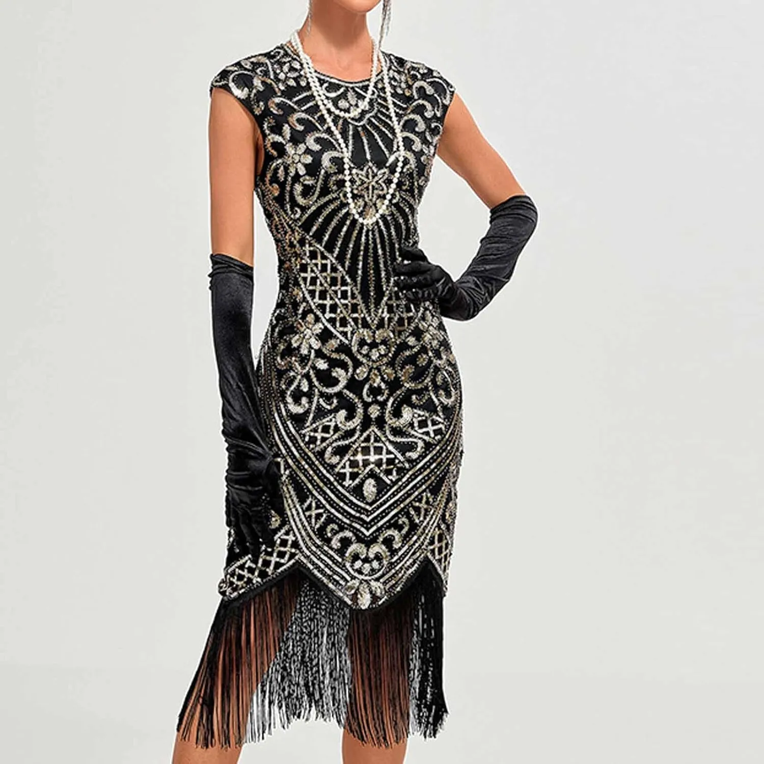 Women's Flapper Dresses 1920s Beaded Fringed Great Gatsby Dress Sequin Sparkly Sleeveless Club Night Prom Party Dress