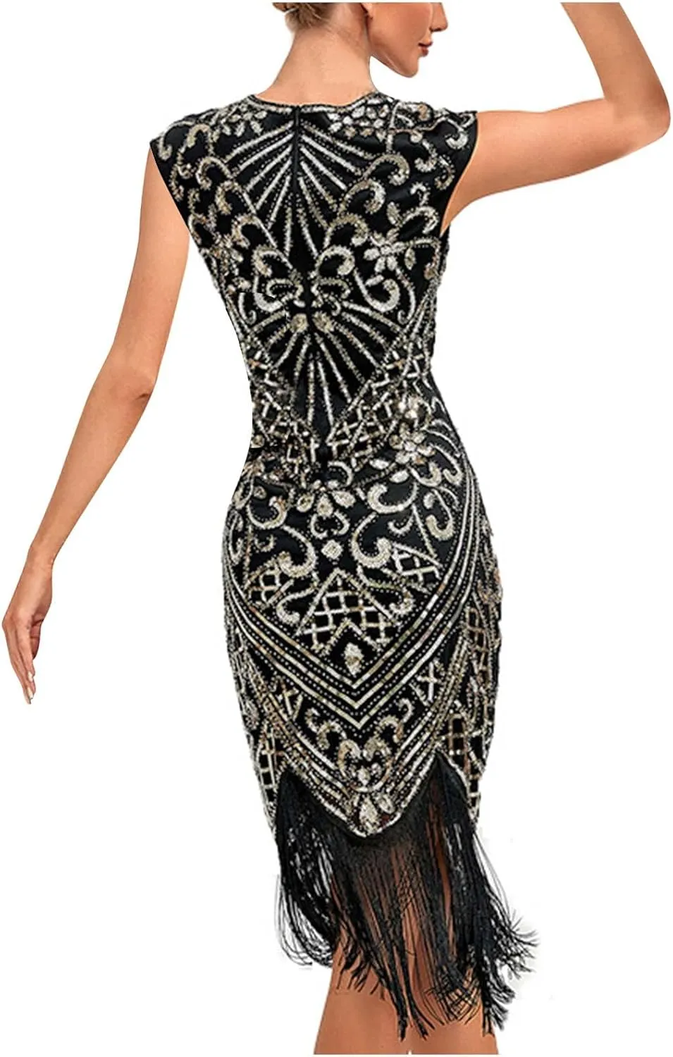 Women's Flapper Dresses 1920s Beaded Fringed Great Gatsby Dress Sequin Sparkly Sleeveless Club Night Prom Party Dress