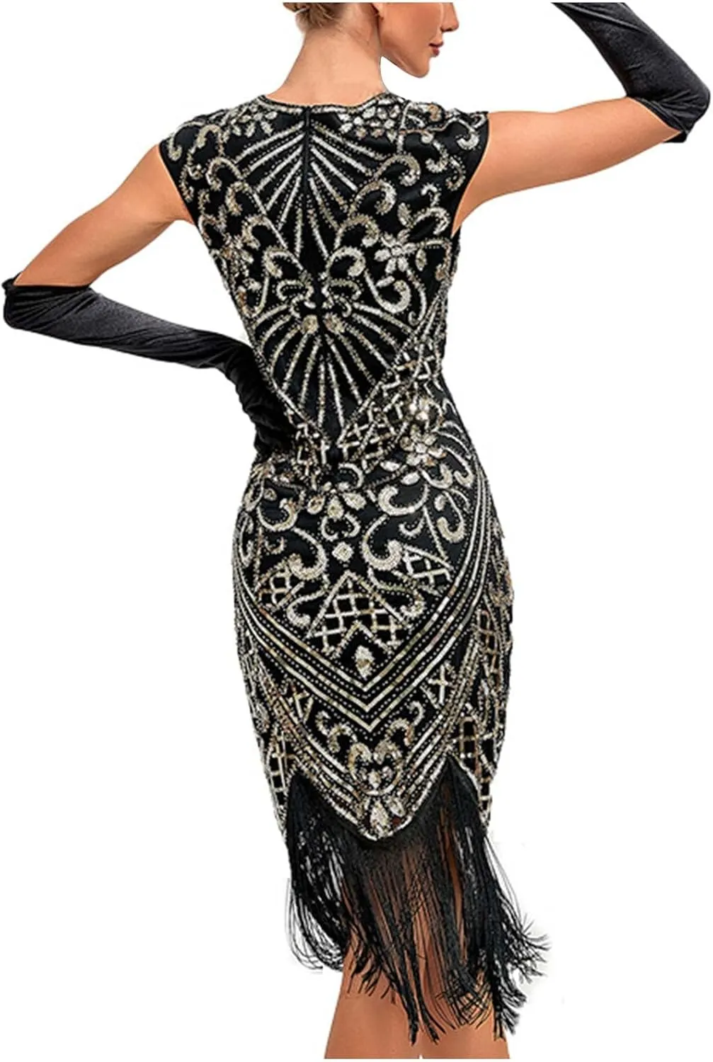 Women's Flapper Dresses 1920s Beaded Fringed Great Gatsby Dress Sequin Sparkly Sleeveless Club Night Prom Party Dress