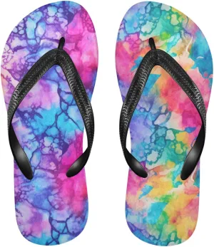Women's Flip Flop Sandals Casual Summer Sandal, Mens Flip Flops for Beach Outdoor-Watercolor Fluid Print