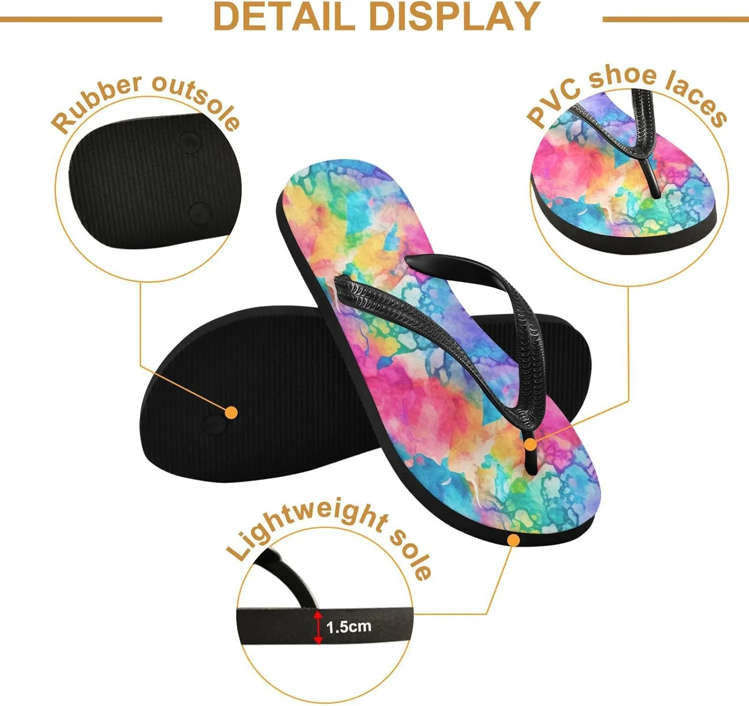 Women's Flip Flop Sandals Casual Summer Sandal, Mens Flip Flops for Beach Outdoor-Watercolor Fluid Print
