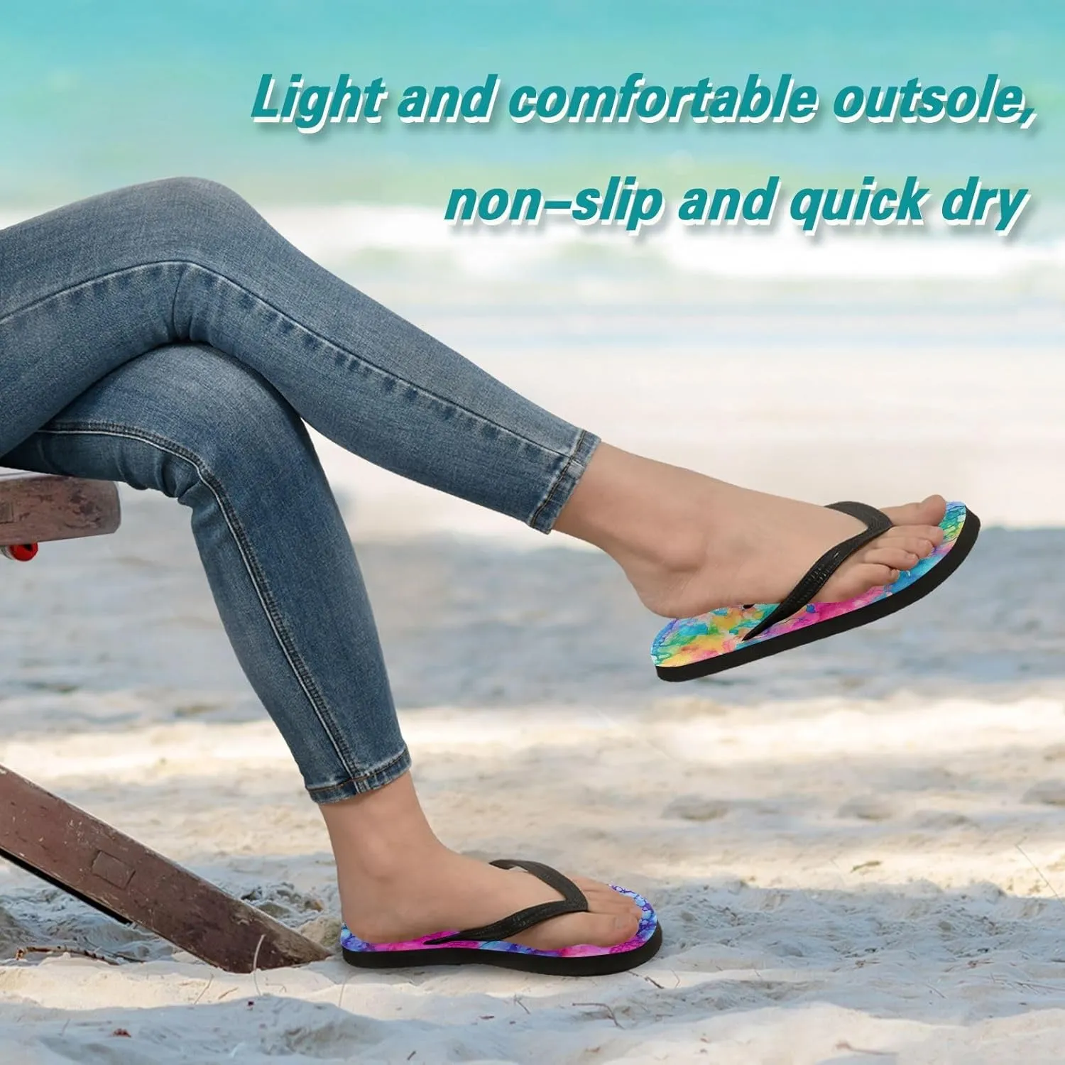 Women's Flip Flop Sandals Casual Summer Sandal, Mens Flip Flops for Beach Outdoor-Watercolor Fluid Print
