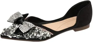 Women's Glitter Rhinestone Wedding Flats Winter Fur Dress Shoes Pointed Toe Ballet Flats