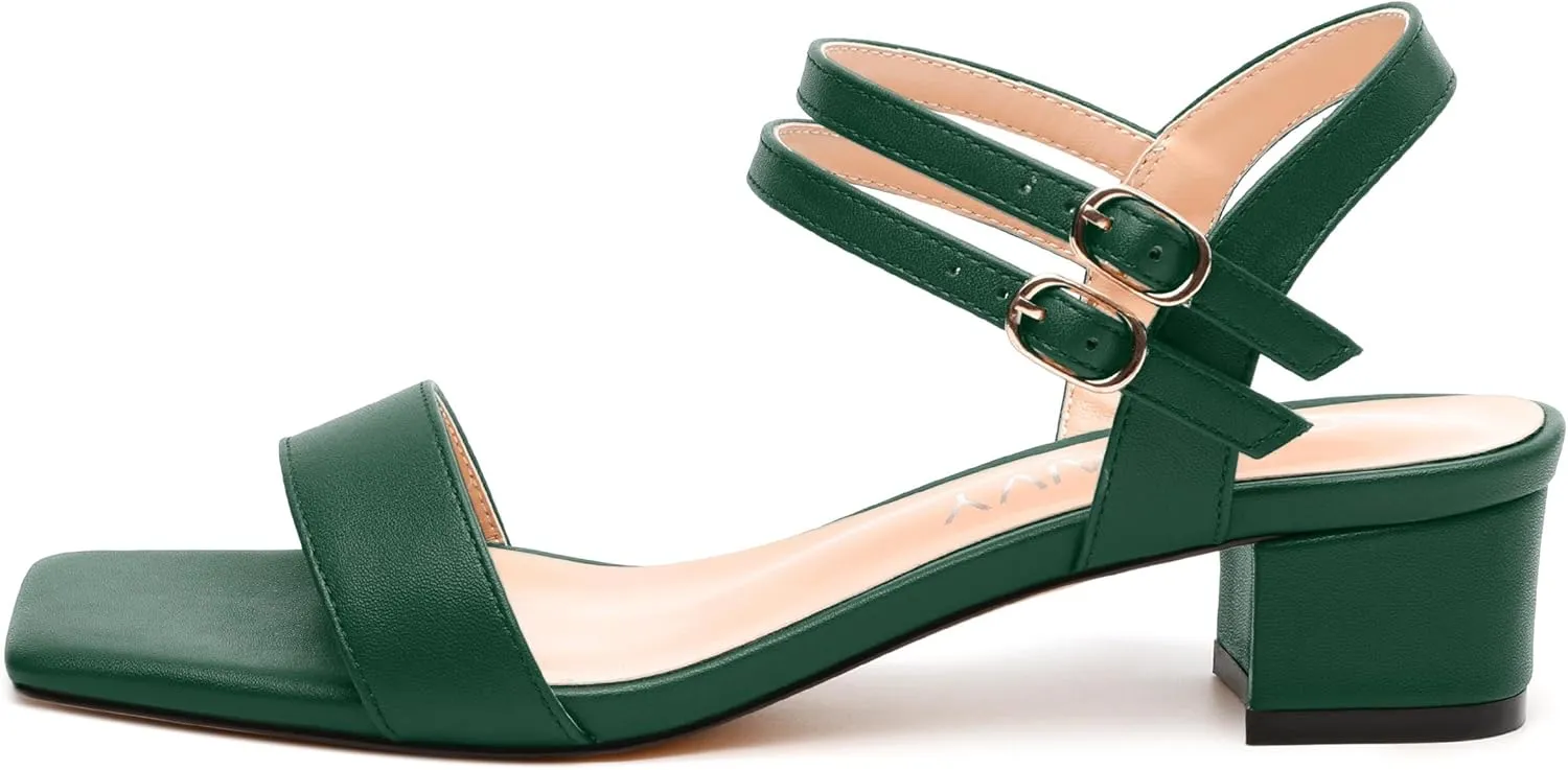 Women's Heeled Sandals, Open Square Toe Chunky Heels, Ankle Strap with Buckle Fashion Solid Color Casual Sandals for Daily Wear