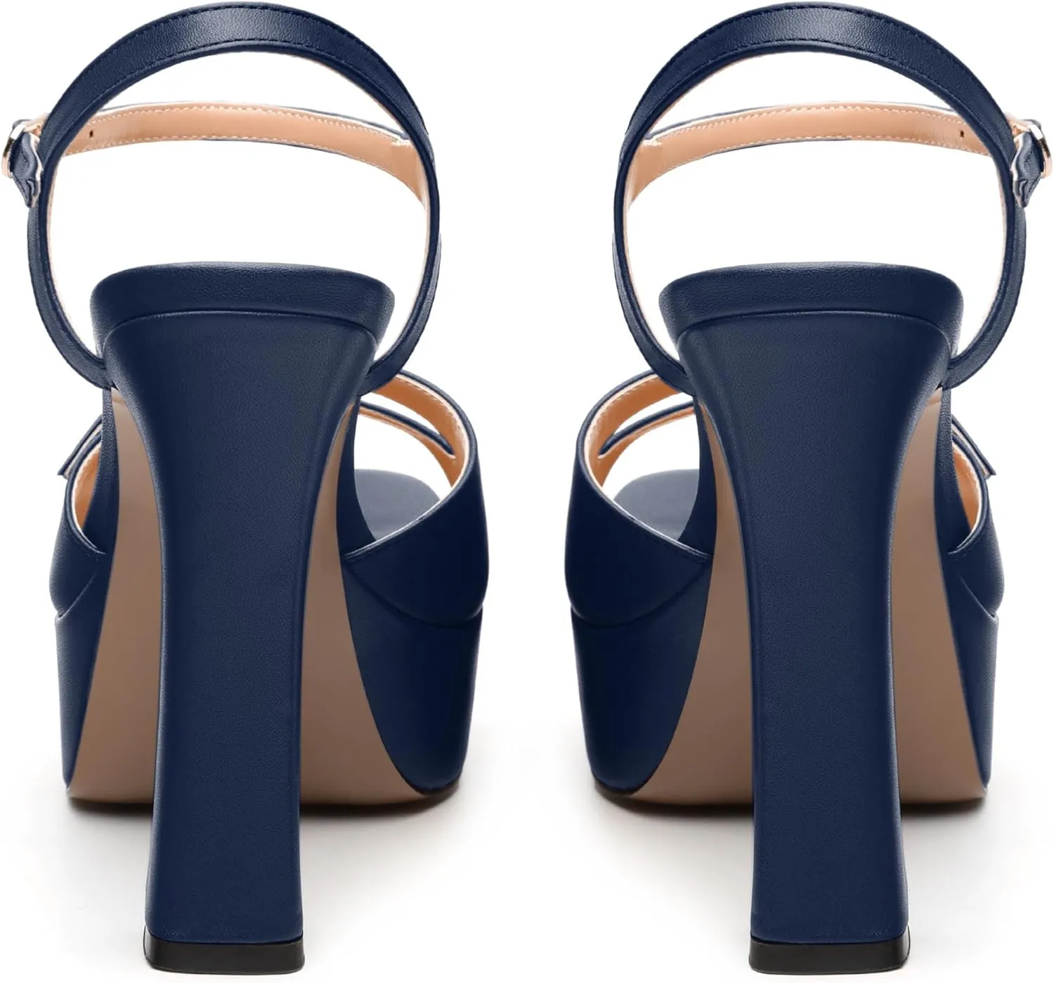 Women's High Heel Platform Sandals - Open Square Toe Block Heels, Adjustable Ankle Strap Buckle, Chic Solid Color Dress Shoes for Weddings, Parties, Daily Wear