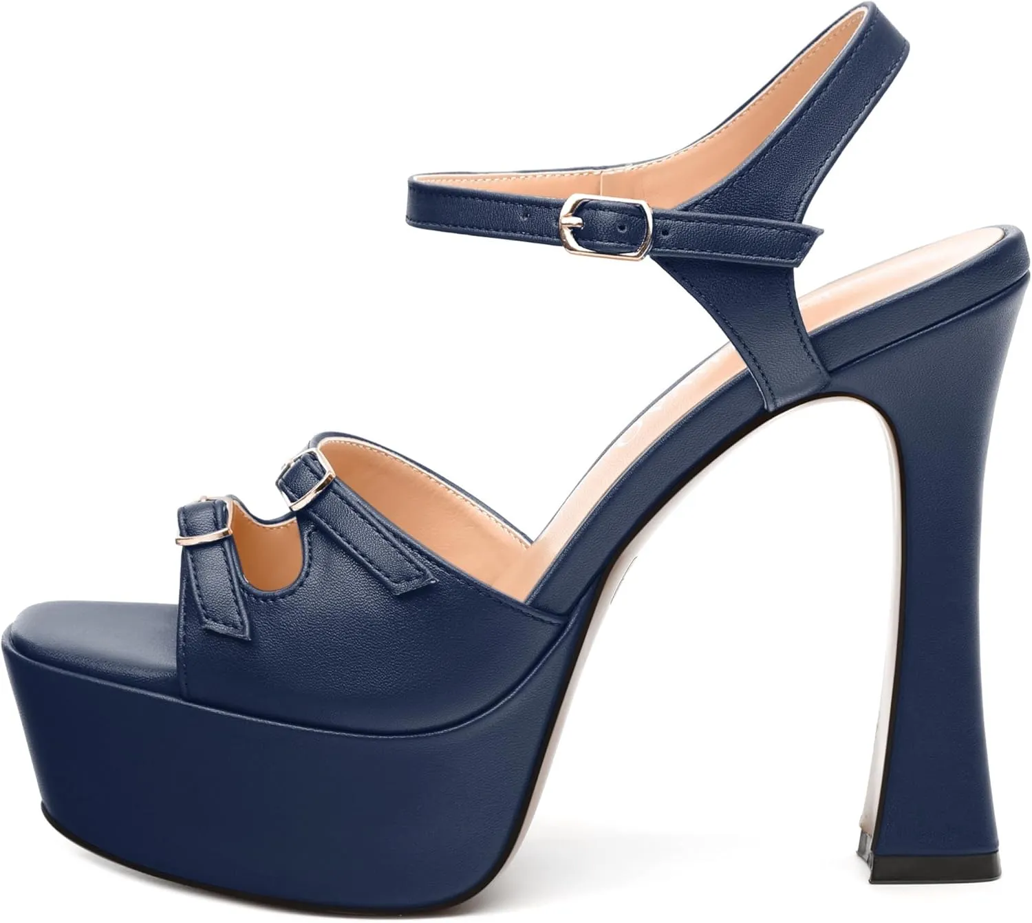 Women's High Heel Platform Sandals - Open Square Toe Block Heels, Adjustable Ankle Strap Buckle, Chic Solid Color Dress Shoes for Weddings, Parties, Daily Wear