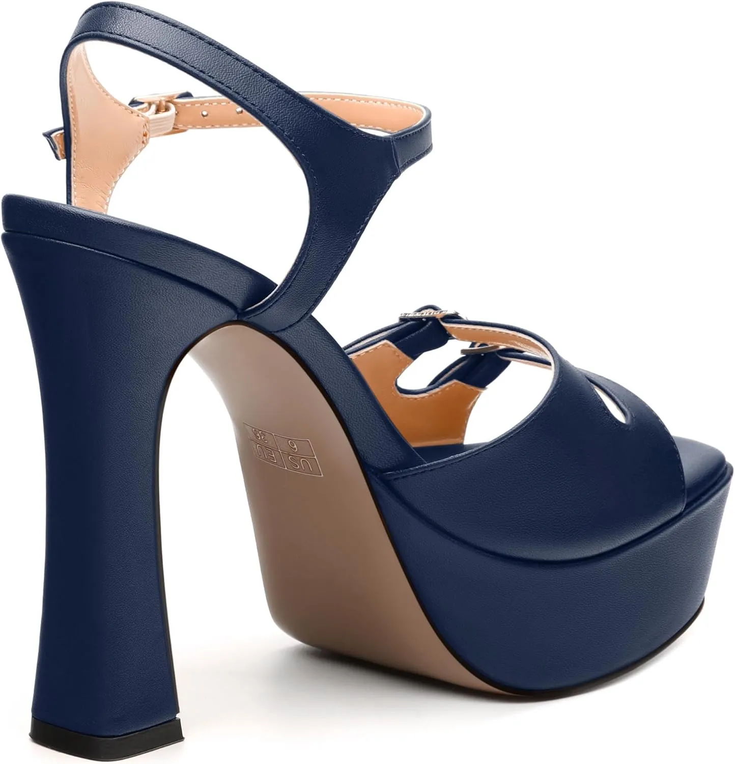 Women's High Heel Platform Sandals - Open Square Toe Block Heels, Adjustable Ankle Strap Buckle, Chic Solid Color Dress Shoes for Weddings, Parties, Daily Wear