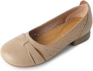 Women'S Hollow Leather Round Toe Soft Sole Loafers,Comfortable Non Slip Low Heel Casual Summer Shoes Slip Ons,Shallow Mouth Walking Driving Flats