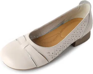 Women'S Hollow Leather Round Toe Soft Sole Loafers,Comfortable Non Slip Low Heel Casual Summer Shoes Slip Ons,Shallow Mouth Walking Driving Flats