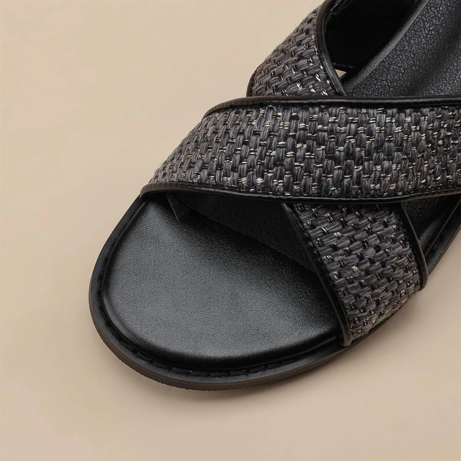 Women's Hollow Woven Fisherman Sandals Pull-On Summer Fashion Adjustable Buckle Slingback Cross Strap Rome Flats Comfortable Low Chunky Heel Casual Dress Shopping Daily Wear Shoes