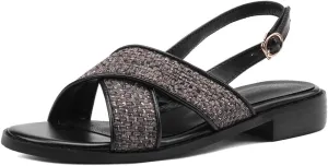 Women's Hollow Woven Fisherman Sandals Pull-On Summer Fashion Adjustable Buckle Slingback Cross Strap Rome Flats Comfortable Low Chunky Heel Casual Dress Shopping Daily Wear Shoes