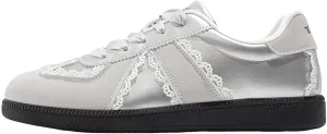 Women’s Lace Detail Casual Sneakers with Lace Border Walking Shoes Ribbon Tie Ballet Flats Shoes Y2K Retro Shoes