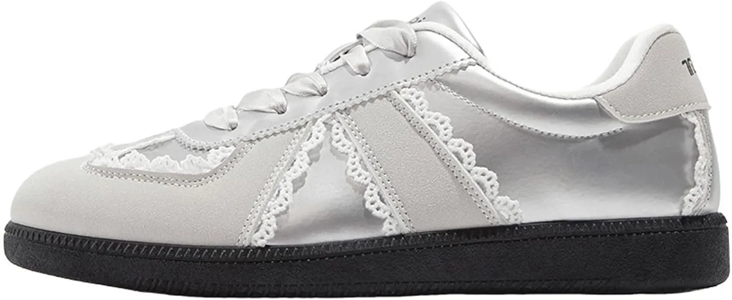 Women’s Lace Detail Casual Sneakers with Lace Border Walking Shoes Ribbon Tie Ballet Flats Shoes Y2K Retro Shoes