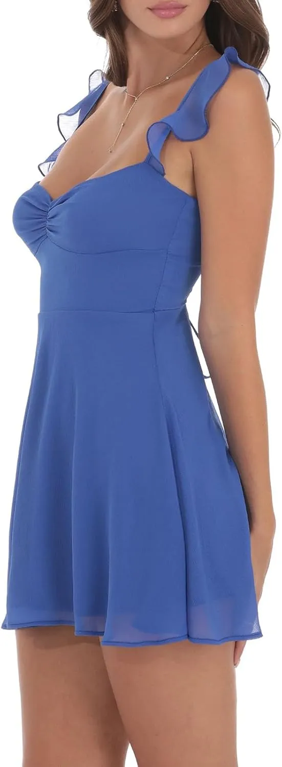 Women´s Lace Strap A-Line Dress Sleeveless Low Cut Backless Graduation Mini Dress Y2K Summer Beach Party Sundress