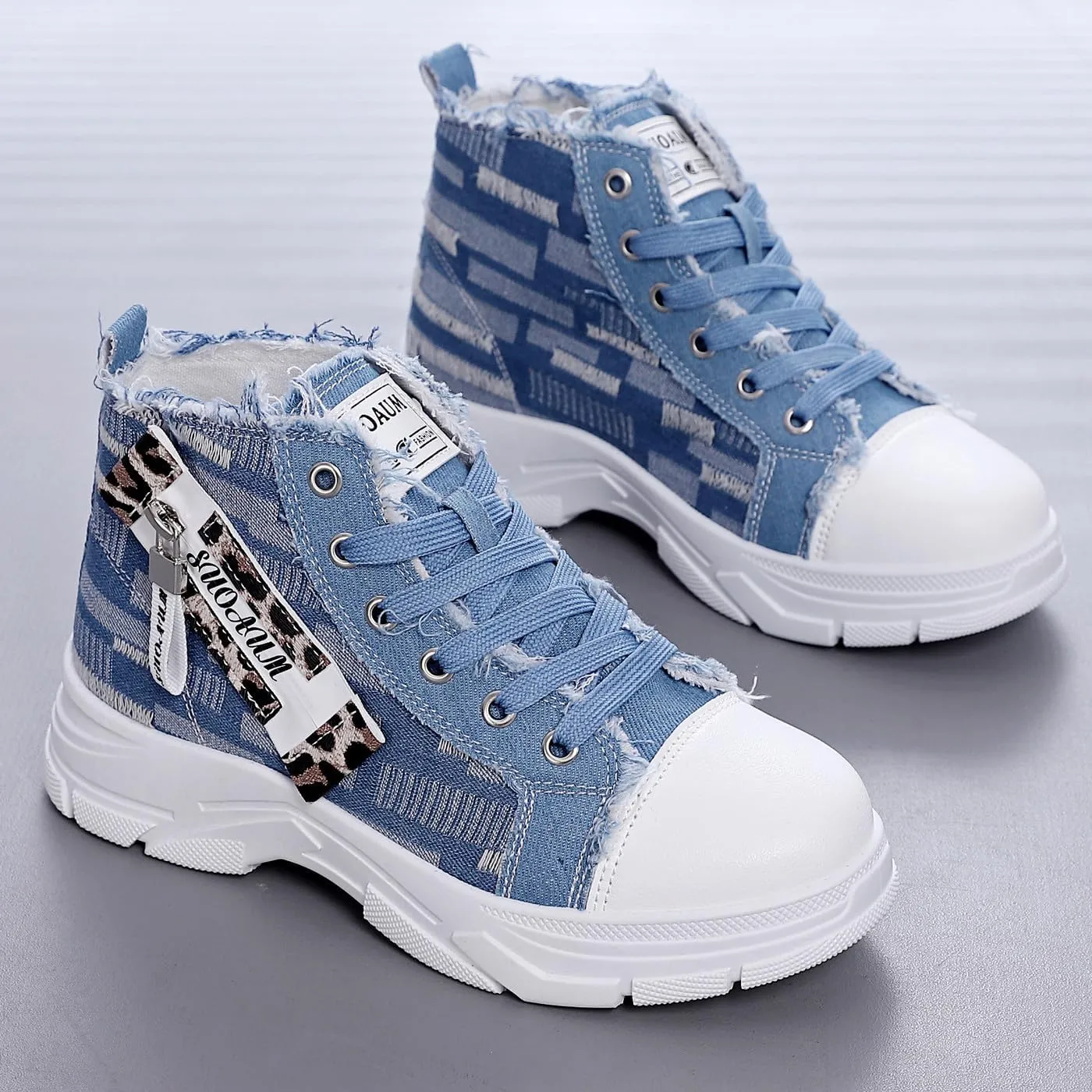 Women's Lightweight Platform High Top Canvas Sneakers Breathable Running Walking Shoes