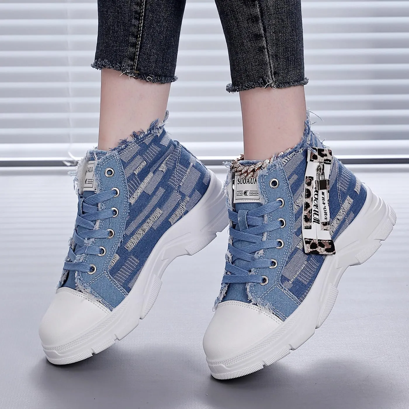 Women's Lightweight Platform High Top Canvas Sneakers Breathable Running Walking Shoes