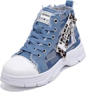 Women's Lightweight Platform High Top Canvas Sneakers Breathable Running Walking Shoes