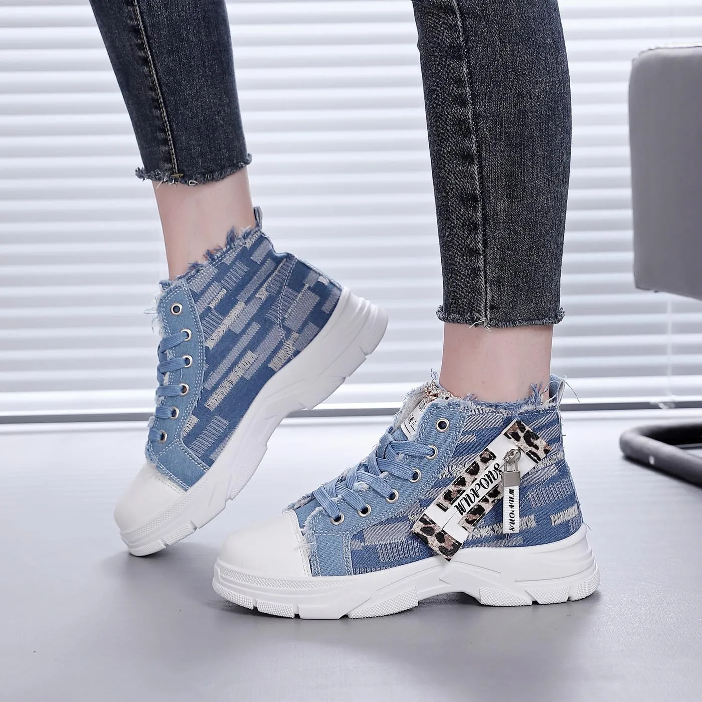 Women's Lightweight Platform High Top Canvas Sneakers Breathable Running Walking Shoes