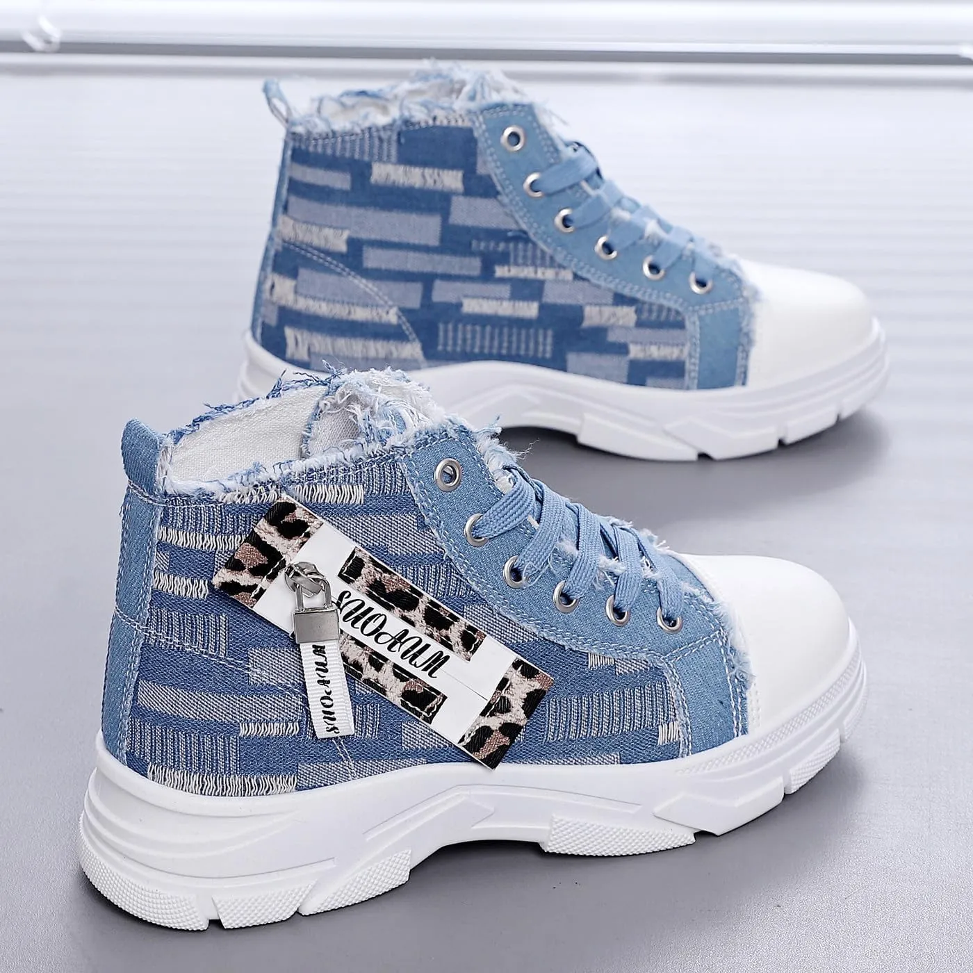 Women's Lightweight Platform High Top Canvas Sneakers Breathable Running Walking Shoes
